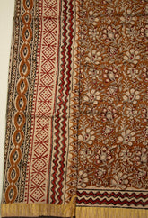 Dark Mustard Chanderi Saree With Temple Print and Golden Border - MIRASILKS Dark Mustard Chanderi Saree With Temple Print and Golden Border